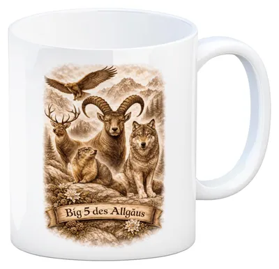 Produktbild von Big 5 des Allgäus Kaffeebecher mit Tiermotiven