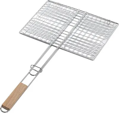 Produktbild von Famanu Grillkorb Gleichmäßige Wärmeverteilung - Edelstahl mit hitzebeständigem Buchenholzgriff