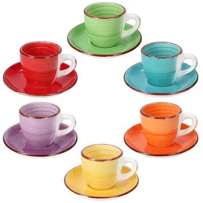 Produktbild von 6er Set bunte Uni bunt Espressotassen + Untertassen 80ml farbenfrohes Geschirr Mokka