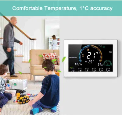 Produktbild von 95-240V Wi-Fi Smart Thermostat - 5+1+1 Sechs Perioden, Sprach- & APP-Steuerung, LCD, Wasser/Gas-Boiler Heizthermostat mit UV-Index, Feuchtigkeitsanzeige