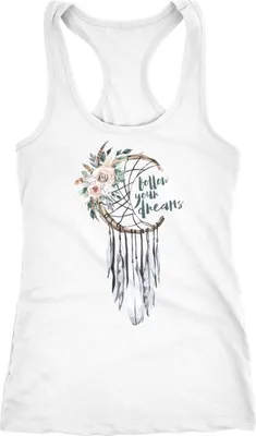 Produktbild von Damen Tank-Top Traumfänger Dreamcatcher Follow your Dreams Spruch Blumen Federn Spruch Boho Racerback Neverless® weiß M