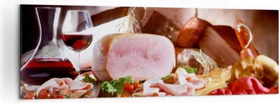 Produktbild von Bild auf Leinwand - Leinwandbild - Essen Essen Wurst Kräuter - 160x50cm - Wand Bild - Wanddeko - Leinwanddruck - Bilder - Kunstdruck - Wanddekoration - Leinwand bilder - Wandkunst - AB160x50-2568