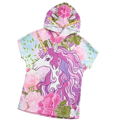Produktbild von Kinder Poncho mit Blumenmuster 60x120 cm - Einhorn