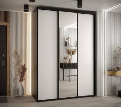 Produktbild von Kleiderschrank YVONA 3 - 180/60 cm, schwarz/weiß/schwarz