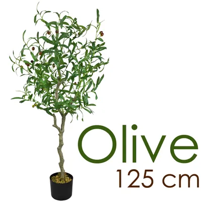 Obrázek produktu pro Decovego Umělý olivovník, realistický vzhled, umělá rostlina, 125 cm, do interiéru, nenáročná na údržbu a vhodná pro alergiky