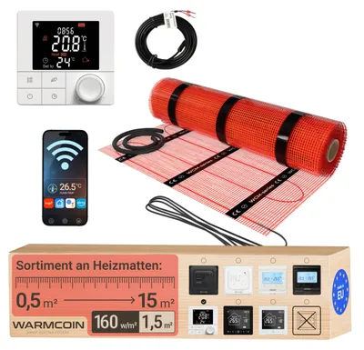 Productafbeelding van Elektrische Vloerverwarming Set 160 W/m² – 1,5 m² met WiFi Thermostaat