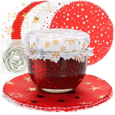 Produktbild von com-four® 30x Schmuckdeckchen für Einmachgläser - Marmeladen-Deckchen mit Gummis - weihnachtliches Dekor für Einmachgläser - Gläserdeckchen zum Dekorieren
