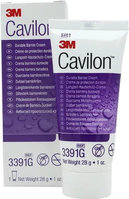A product shot of a tube of Cavilon Durable Barrier Cream and its packaging.