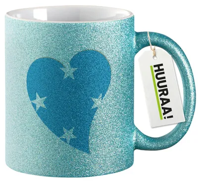 Produktbild von Huuraa Glitzertasse Mikronesien Flagge Herz 330ml Blau Keramik Kaffeebecher Geschenkidee