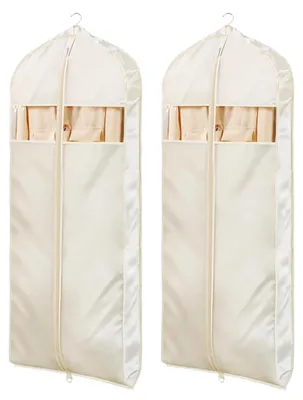 Produktbild von Superweiche Satin-Kleidersäcke, 152 cm lang mit Reißverschluss, lange Kleidersäcke mit Seitenfalten, atmungsaktiv und geruchsneutral, geeignet für Kleider, Mäntel, Blazer und Anzüge.
