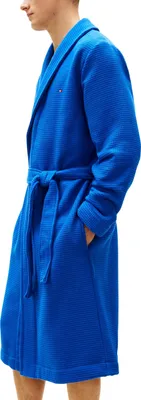 Obrázek produktu pro Pánský župan Tommy Hilfiger s texturou "waffle" a stahovací šňůrkou, modrá barva (Regal Blue), velikost S