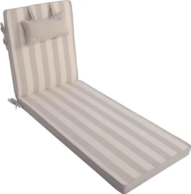 Produktbild von LILENO HOME Sonnenliege Auflage mit Kopfkissen [1er Set - Rollliege] in Blockstreifen Beige - Gartenliegen Auflage perfekt für Strandliege - Auflage für Gartenliege MAR