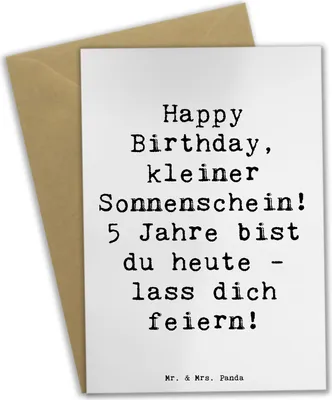 Produktbild von Mr. & Mrs. Panda Grußkarte Spruch 5. Geburtstag Sonnenschein - Weiß - Geschenk, einladungskarten, hochzeitskarten, Glückwünsche zum, dankeskarten, Alter, 5 Jahre, feiern