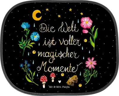 Produktbild von Mr. & Mrs. Panda Auto Sonnenschutz Magische Welt - Geschenk, Scheibenschutz, Sonnenblende, Blumen, Nacht, Dekoration, Schwarz, Motivation, Autoscheiben, Hitzeschutz
