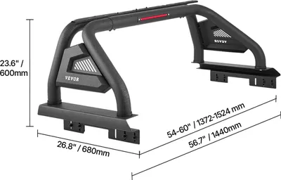 Image de Arceau de sécurité VEVOR en acier au carbone Chase Rack pour le plateau de chargement, arceau de sécurité universel réglable Pickup Sport avec 6 feux de freinage LED