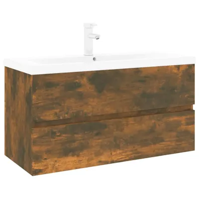 Produktbild von vidaXL Waschbeckenschrank mit Einbaubecken Räuchereiche Holzwerkstoff