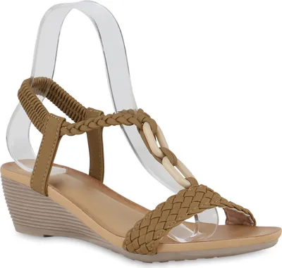 Produktbild von VAN HILL Damen Keilsandaletten Sandaletten Freizeit Sommer Schuhe 841059, Farbe: Khaki, Größe: 39