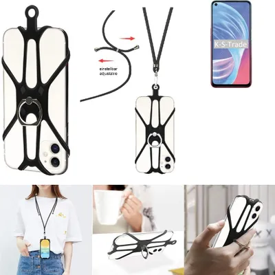 Produktbild von K-S-Trade 3in1 Handykette Handyband Handykordel Halsband Smartphone-Ring Handy-Ring kompatibel mit Oppo A73 5G Fingerhalterung Handyring Tischständer
