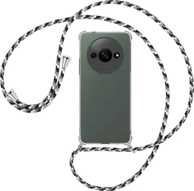 Produktbild von Handykette Backcover-Schutzhülle mit Band (Metall silberfarben) für Xiaomi Redmi A3 - schwarz/grau/weiß