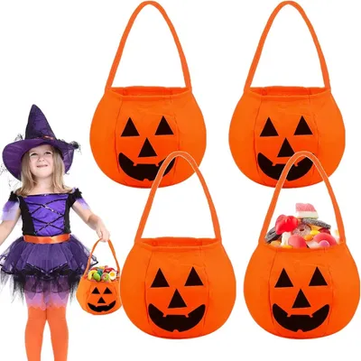Produktbild von 4 Stück Halloween Kürbis Sammeltasche, Candy Bag, Kürbis Eimer,Trick