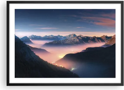 Produktbild von Gerahmtes Poster - Schwarzer Rahmen - Berge Wolken Nebel - 70x50 cm - Wand Bild - Wanddeko - Wandbilder - Kunstposter - Wandposter - Bilderrahmen - Bilder - Kunstdruck - P2BAA70x50-5004