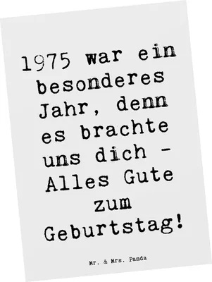 Produktbild von Mr. & Mrs. Panda Postkarte Spruch 1975 Geburtstag - Weiß - Geschenk, Geburtstagsgrüße, einzelkarte, besondere Jahr, Geburtstagsgeschenk, Ansichtskarte, Postkarten, Alter
