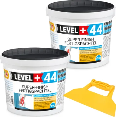 Produktbild von Super Finish Fertigspachtel Q1-Q4 Spachtelmasse 10+10kg Perfekt Glatt Weiß Innenbereich + Kunststoffspachtel Fugenspachtel ohne Zahnung Set RM44