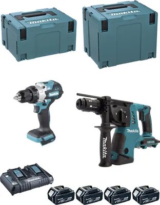 Produktbild von MAKITA Kit DLX2470PTJ (DHP486 + DHR264 + 4 x 5,0 Ah + DC18RD + MAKPAC 3 + MAKPAC 4)