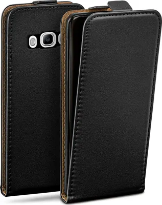 A black flip case for a Samsung Galaxy J5 (2016) is shown from a slightly angled front view.