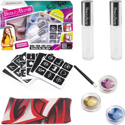 Produktbild von Glitzer-Tattoo-Set für Kinder, abwaschbar, buntes Glitzer-Set