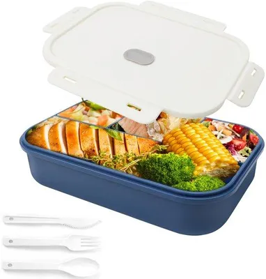 Produktbild von Kinderlunchbox mit Trennwand 1400ml, unvergällbare Lunchbox für Kinder mit 4 Trennwand und Besteck
