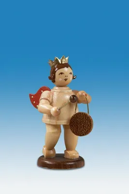 Produktbild von Holzfigur Musikengel mit Gong und Krone Höhe 6,5cm NEU