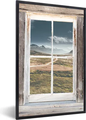 Produktbild von MuchoWow® Gerahmtes Poster Aussicht - Berg - Holz 40x60 cm - Poster mit Schwarzem Bilderrahmen Wandposter Rahmen Foto Bilder - Papierdruck - Wandbilder