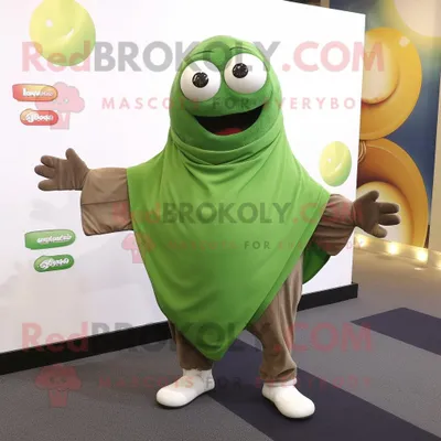 Immagine prodotto di Personaggio in costume della mascotte REDBROKOLY Olive Meatballs vestito con una maglietta da polo e spille da scialle