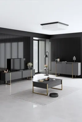 Produktbild von Skye Decor, Luxe - Anthracite, Gold, Wohnzimmer, Wohnzimmermöbel-Set, Anthrazit, 160 x 80 x 35 cm