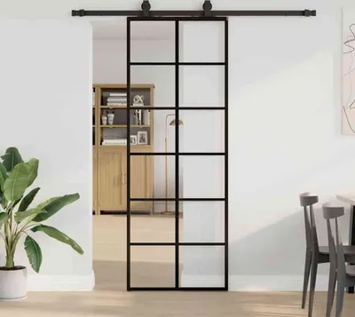 Produktbild von "2026 Promotion" Schiebetür mit Beschlag Schwarz 76x205 cm ESG-Glas - Zimmertüren CC19932