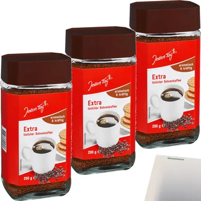 Produktbild von Jeden Tag Extra Löslicher Kaffee 3er Pack (3x200g Glas) + usy Block