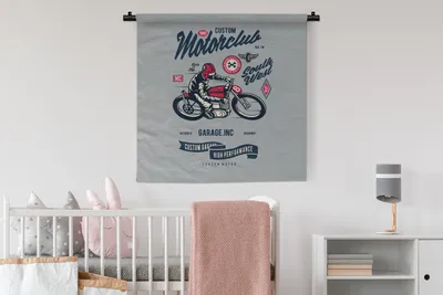 Produktbild von MuchoWow® Wandteppich Wandbehang Motorrad - Helm - Vintage - Zeichnung 90x90 cm Tapisserie Dekoration Wandtuch - Wandaufhänger