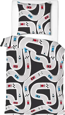 Produktbild von JACK Renforcé Kinder Bettwäsche 2 tlg. 135x200cm Rennwagen Auto Rennstrecke Bunt