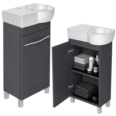 Obrázek produktu pro Paplinskimoebel Burgos 50cm skříňka umyvadla s umyvadlem Graphite – volně stojící koupelnový nábytek, úzký SLIM, tlumené dovírání, do malých koupelen