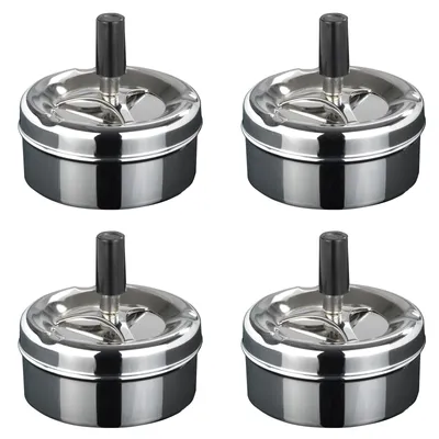 Produktbild von 4er Set Drehaschenbecher Edelstahl Aschenbecher Windaschenbecher 9 x 5 cm Drehascher Sturmaschenbecher Wind Ascher