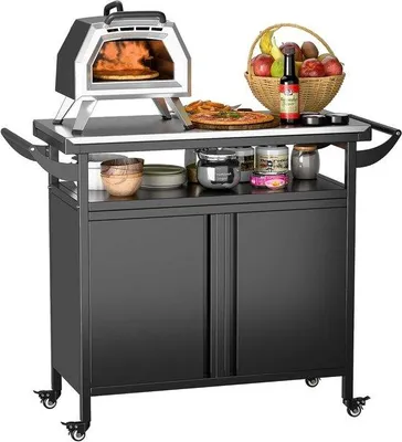 Produktbild von Grill LKW mit Rädern - Outdoor-Küche Tisch - Outdoor Kochen - Edelstahl-Klinge - 4 Räder - Schwarz