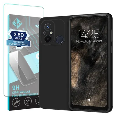 Produktbild von Hülle für Xiaomi Redmi 12C mit 9H Displayglas Displayschutz Case Cover Bumper Smartphone Softgrip Schutzhülle Farbe: Schwarz