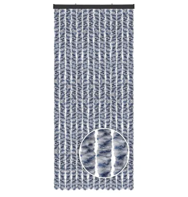 Produktbild von Flauschvorhang Wohnmobil 56x185cm Meliert Blau/Weiß/Silber, Chenille Insektenschutz, Türvorhang für Camping, geräuschlos, wetterfest, luftdurchlässig