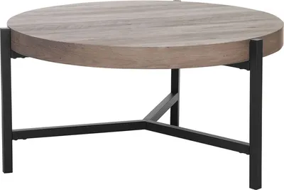 Zdjęcie produktu dla BELIANI Stolik kawowy ciemnobrązowy czarna metalowa rama beżowoszary okrągły 70 cm styl industrialny