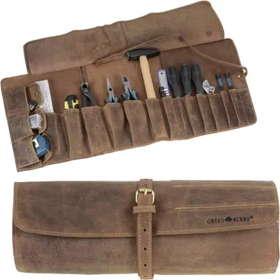 Produktbild von Greenburry Werkzeugrolle Leder braun Werkzeugrolltasche Werkzeugtasche Rolltasche 13 Fächer