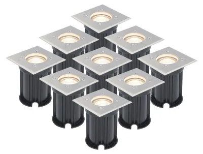 Produktbild von hoftronic Bodeneinbaustrahler 4W 2700K GU10 IP65 Edelstahl dimmbar Set 9 Stück