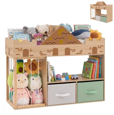 Produktbild von KOMFOTTEU Kinderregal aus Holz, Kinderbücherregal mit 2 Stoffschubladen