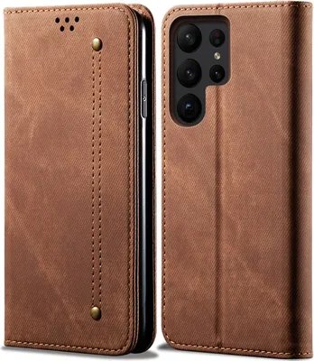 Produktbild von Galaxy S23 Ultra Hülle, Leder Brieftasche Flip Bookstyle Schutzhülle mit Standfunktion für Samsung Galaxy S23 Ultra Braun
