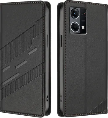 Image de Etui pour Oppo Reno8 4G, étui en cuirPolyuréthaneavec fente pour carte et fonction stand Schwarz